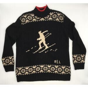 Vintage Ralph Lauren Downhill Ski Hand Knit Mock Turtleneck Sweater Size L
